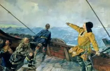 Vikingene reiste langt av gårde. Dette maleriet fra 1893 viser Leiv Eriksson på vei mot Amerika. Det er malt av Christian Krogh.