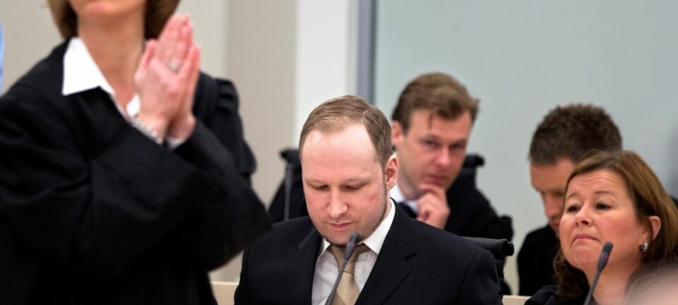 Fra v. aktor Inga Bejer Engh, tiltalte Anders Behring Breivik og hans forsvarer Vibeke Hein Bæra. Gisle Oddstad VG/Scanpix