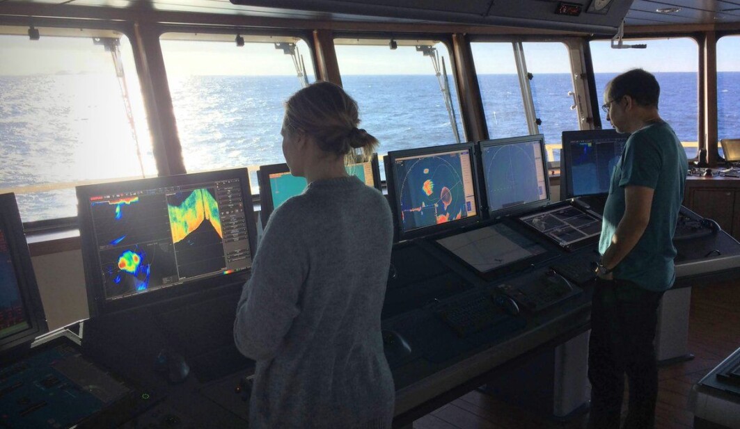 Currently, captains have to interpret sonar images based on their experience and various graphical filters available in the sonar’s software. Here the scientists Maria Tenningen and Héctor Peña are collecting the data that may change that. Currently, captains have to interpret sonar images based on their experience and various graphical filters available in the sonar’s software. Here the scientists Maria Tenningen and Héctor Peña are collecting the data that may change that.