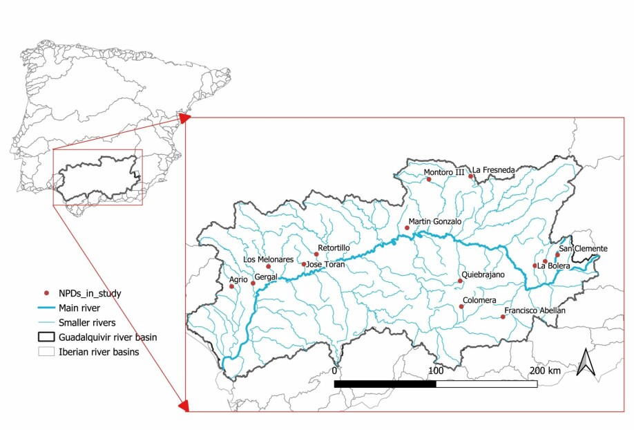 Studien så på eksisterende dammer uten vannkraft – i området Guadalquivir i sørlige Spania.
