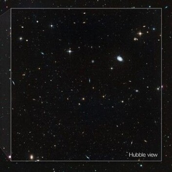 Noen svært utydelige dverggalakser har veldig få stjerner. Dette er en av dem; Leo IV. Det brede bildet viser denne galaksen og dens nabolag. (Foto: NASA, ESA, and T. Brown (STScI)) Noen svært utydelige dverggalakser har veldig få stjerner. Dette er en av dem; Leo IV. Det brede bildet viser denne galaksen og dens nabolag. (Foto: NASA, ESA, and T. Brown (STScI))