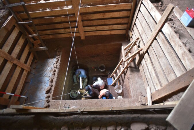 TRENCH EXCAVATION: The human burial was found at the bottom of this trench excavation at Panga ya Saidi. TRENCH EXCAVATION: The human burial was found at the bottom of this trench excavation at Panga ya Saidi.