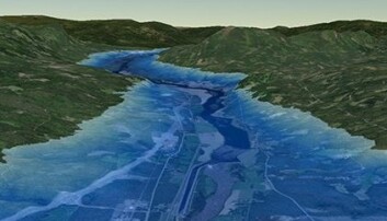 Megaflommen slik den ville ha sett ut over Elverum i dag. I bunnen ligger Glomma. Megaflommen slik den ville ha sett ut over Elverum i dag. I bunnen ligger Glomma.