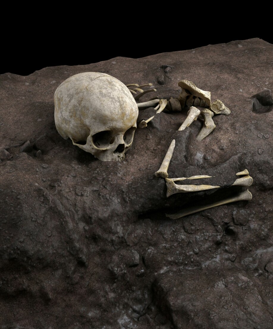 RECONSTRUCION: Virtual ideal reconstruction of Mtoto’s position in the burial pit.