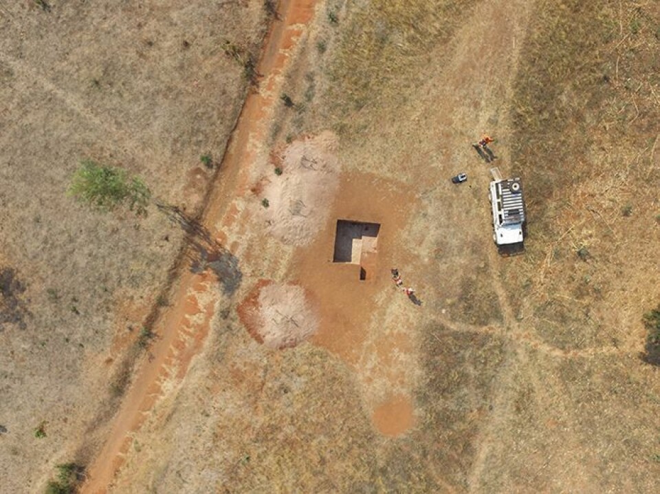 Drone photo of Ngara Site I: In the process of finding the sites for excavation, the researchers use drones. (Photo: Jessica Thompson)