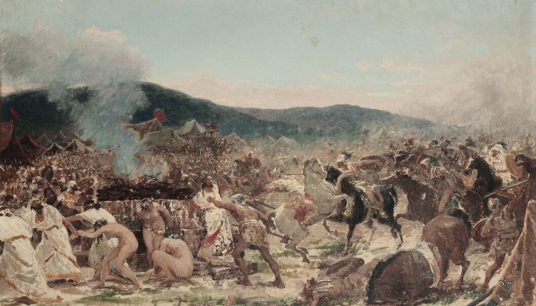 Et maleri fra 1800-tallet som skal vise slaget ved Himera. Et maleri fra 1800-tallet som skal vise slaget ved Himera.