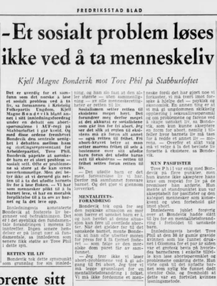 En ung Kjell Magne Bondevik er tydelig på hvorfor Krf er mot selvbestemt abort i 1969. Både KrF og den norske kirken mener fortsatt at livet starter ved unnfangelsen.