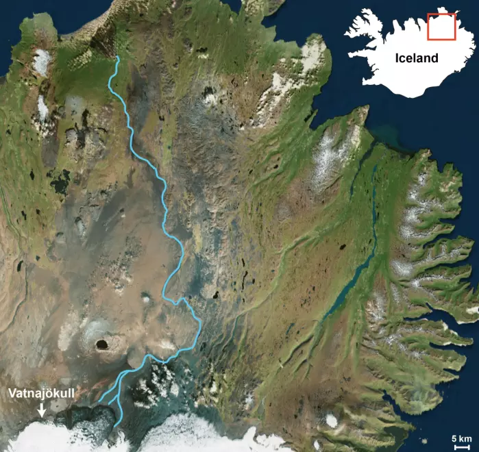 Jökulsá á Fjöllum leder smeltevann fra Vatnajökull mot havet.
