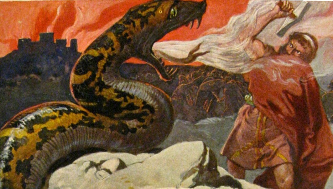 I vikingtiden var dyr og mennesker både venner, hjelpere og fiender. En av guden Tors største fiender var Midgardsormen. Når ragnarok kommer, skal de drepe hverandre, ifølge norrøn mytologi. I vikingtiden var dyr og mennesker både venner, hjelpere og fiender. En av guden Tors største fiender var Midgardsormen. Når ragnarok kommer, skal de drepe hverandre, ifølge norrøn mytologi.