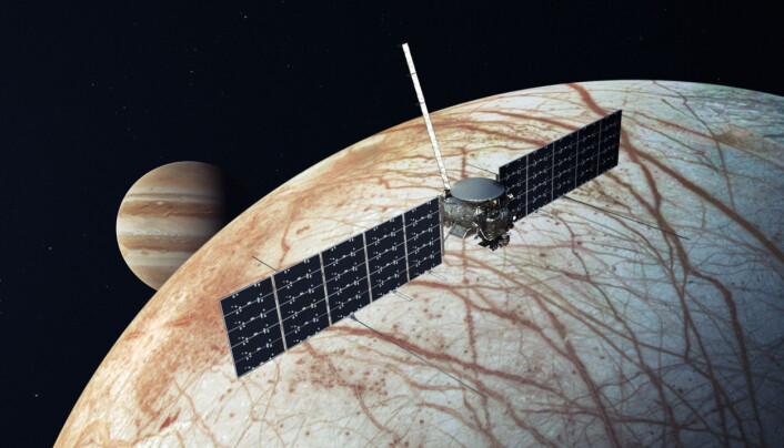 Slik kan Europa Clipper se ut over Europa i 2030. Slik kan Europa Clipper se ut over Europa i 2030.