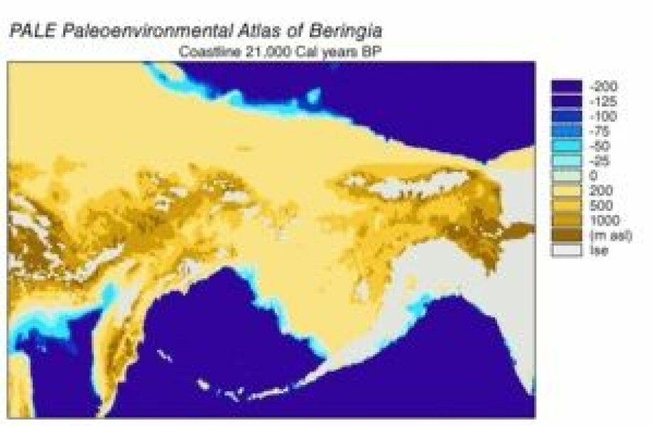 Beringlandbroen for 21 000 år siden.
