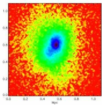 De danske kosmologene har nådd konklusjonen ved bl.a. å studere galaksehopene A2218 og RXJ 1347 (bildet) med røntgenteleskop, som gjør at man kan se den varmestrålende gassen. (Foto: Steen H. Hansen)