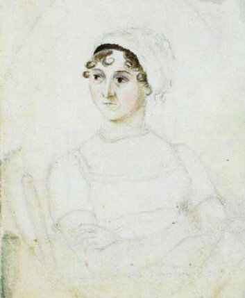 "Den 25 år gamle Jane Austen, malt av søsteren Cassandra, hennes nærmeste. (Kilde: Wikimedia Commons)" "Den 25 år gamle Jane Austen, malt av søsteren Cassandra, hennes nærmeste. (Kilde: Wikimedia Commons)"
