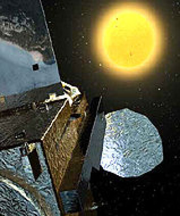 "Hinode ser mot sola. Illustrasjon: NASA/GSFC/C. Meaney" "Hinode ser mot sola. Illustrasjon: NASA/GSFC/C. Meaney"