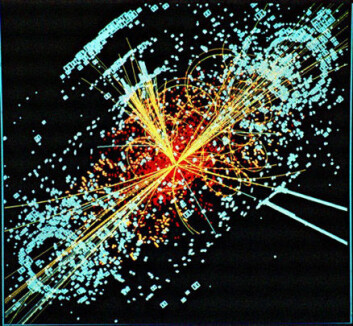 Simulering av Higgs decay i CMS-detektoren LHC, CERN. Simulering av Higgs decay i CMS-detektoren LHC, CERN.