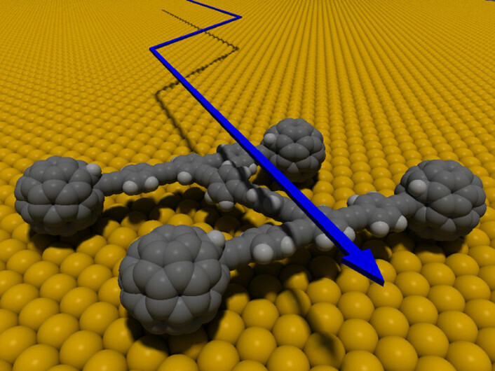 "Digital modell av Nanocar 1, den første nanobilen med fire fulleren-hjul som ble bygd av James Tour og teamet hans ved Rice University i Texas. (Bilde: Rice University)" "Digital modell av Nanocar 1, den første nanobilen med fire fulleren-hjul som ble bygd av James Tour og teamet hans ved Rice University i Texas. (Bilde: Rice University)"