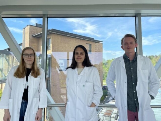 Vår forskningsgruppe har utviklet en unik biomedisinsk teknologi som nå kan tas i bruk for å lage koagulasjonsfaktorer med betydelig lengre virkningstid enn hva som er tilfellet i dag. Her er forskere ved Klinikk for laboratoriemedisin, som har publisert arbeidet i British Journal of Haematology. Fra venstre: Kristin Hovden Aaen, Jeannette Nilsen og Torleif Tollefsrud Gjølberg. . Vår forskningsgruppe har utviklet en unik biomedisinsk teknologi som nå kan tas i bruk for å lage koagulasjonsfaktorer med betydelig lengre virkningstid enn hva som er tilfellet i dag. Her er forskere ved Klinikk for laboratoriemedisin, som har publisert arbeidet i British Journal of Haematology. Fra venstre: Kristin Hovden Aaen, Jeannette Nilsen og Torleif Tollefsrud Gjølberg. .