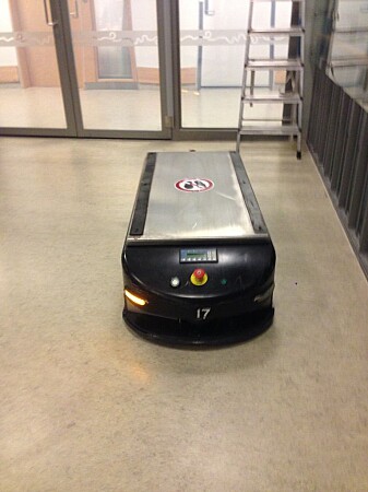 This rectangular box on wheels is a robot that transports trolleys around the hospital. Surprisingly, when people hear it talk, they see it as a kind of funny animal-like creature — and not really a robot. This rectangular box on wheels is a robot that transports trolleys around the hospital. Surprisingly, when people hear it talk, they see it as a kind of funny animal-like creature — and not really a robot.