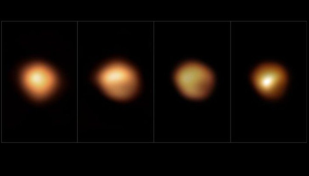 Det første bildet er tatt med Very Large Telescope i januar 2019. De andre bildene er tatt da stjernen hadde begynt å lyse svakere: I desember 2019, januar 2020 og mars 2020. Det første bildet er tatt med Very Large Telescope i januar 2019. De andre bildene er tatt da stjernen hadde begynt å lyse svakere: I desember 2019, januar 2020 og mars 2020.