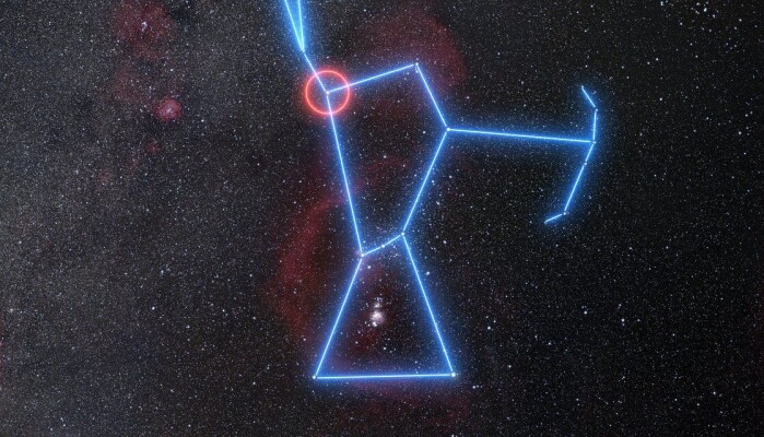 Betelgeuse sin posisjon i stjernebildet Orion. Betelgeuse sin posisjon i stjernebildet Orion.