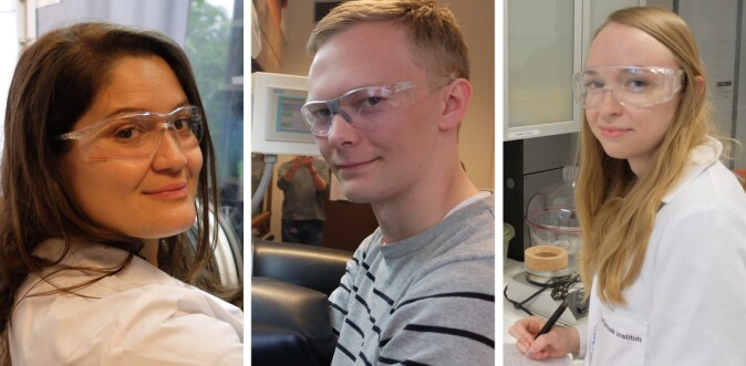 Carmen Cavallo, Anders Brennhagen og Carina Geiss tilbringer time etter time i laboratoriet. Carmen Cavallo, Anders Brennhagen og Carina Geiss tilbringer time etter time i laboratoriet.