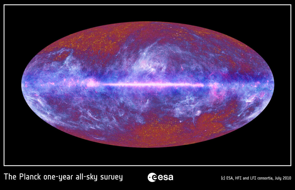 Kart over lyset i Melkeveien og resten av universet sett av Planck. Foto: ESA/The Planck Collaboration
