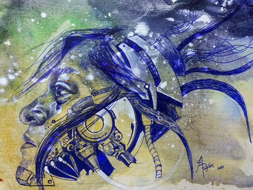 A pen and watercolour painting called 'Runa Tech'. A pen and watercolour painting called 'Runa Tech'.