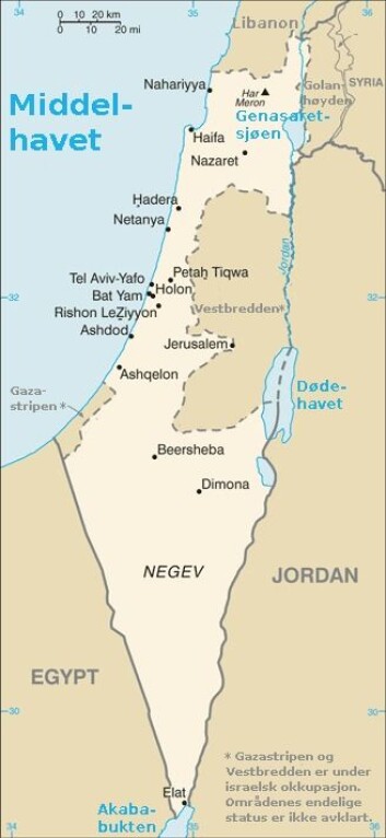 "Israel og de Palestina. (KIlde: Wikimedia Commons" "Israel og de Palestina. (KIlde: Wikimedia Commons"