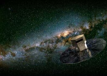 1,5 millioner kilometer fra jorda skal satelitten Gaia sveve og samle bilder fra vår egen galakse. (Illustrasjon ESA) 1,5 millioner kilometer fra jorda skal satelitten Gaia sveve og samle bilder fra vår egen galakse. (Illustrasjon ESA)
