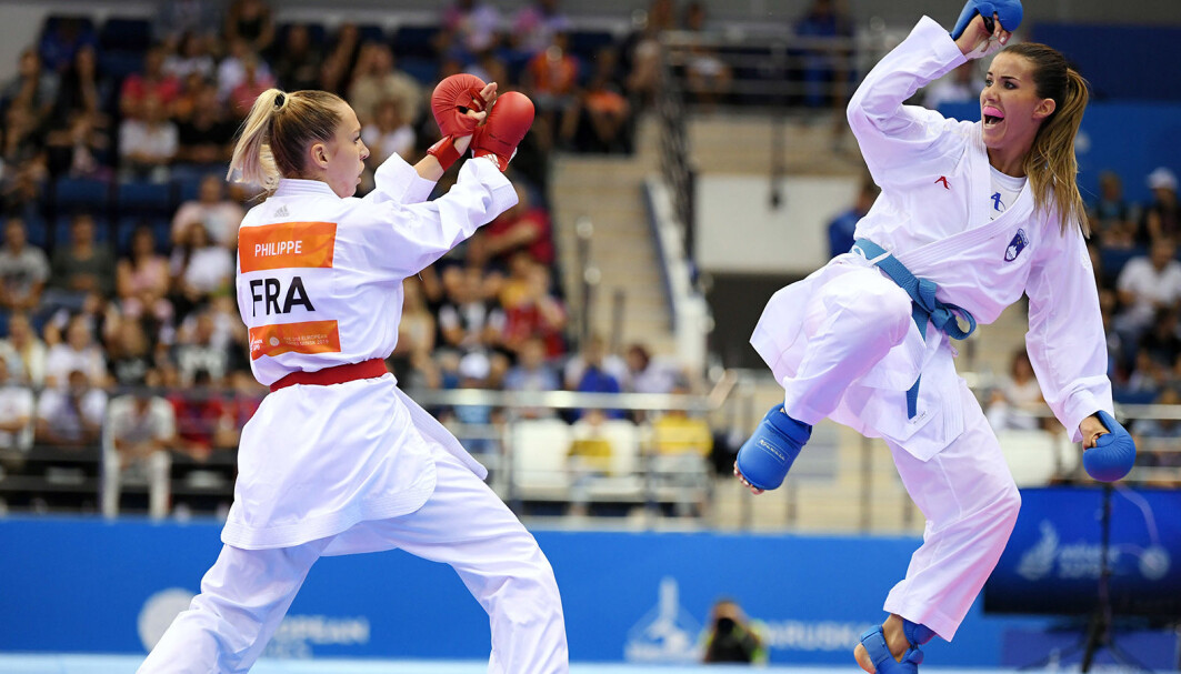 Karate blir olympisk idrett under Tokyo-OL i 2021. Gwendoline Philippe (t.v.) tar en bronse, i EM 2019, Minsk. Karate blir olympisk idrett under Tokyo-OL i 2021. Gwendoline Philippe (t.v.) tar en bronse, i EM 2019, Minsk.