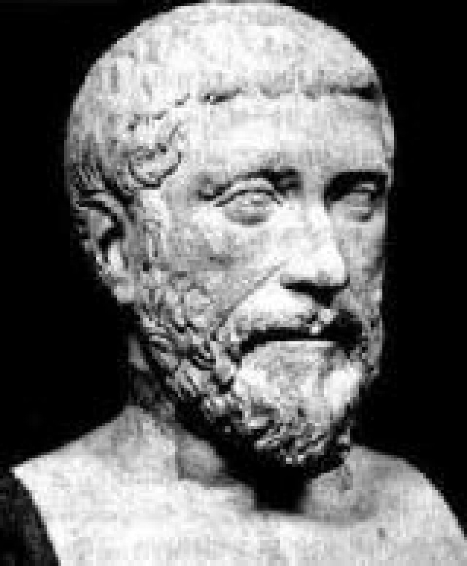 'Den greske mystikeren og matematikeren Pythagoras fra Samos (ca 569-475 f.Kr.) var en av oldtidens store vitenskapsmenn.'