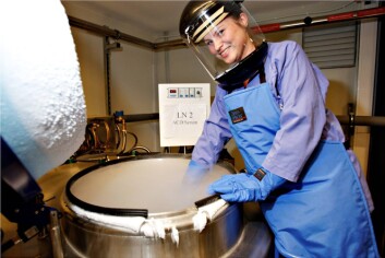Avdelingsingeniør Ingjerd Thorsvik henter ut prøver fra en tank som har plass til 120 000 prøverør, og som holder en temperatur på 196 minusgrader. (Foto: HUNT biobank) Avdelingsingeniør Ingjerd Thorsvik henter ut prøver fra en tank som har plass til 120 000 prøverør, og som holder en temperatur på 196 minusgrader. (Foto: HUNT biobank)