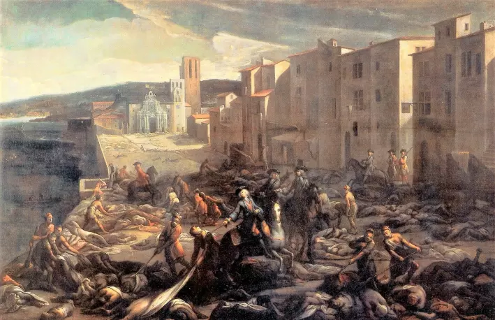 Den siste store pest-epidemien i Europa rammet i den franske byen Marseille i 1720. Bildet er malt av Michel Serre, som levde på den tiden.