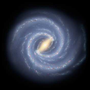 Slik tror forskerne at Melkeveien ser ut, men siden ingen har vært så langt ute for å ta bilde, må vi nøye oss med en illustrasjon. (Illustrasjon: NASA/JPL) Slik tror forskerne at Melkeveien ser ut, men siden ingen har vært så langt ute for å ta bilde, må vi nøye oss med en illustrasjon. (Illustrasjon: NASA/JPL)