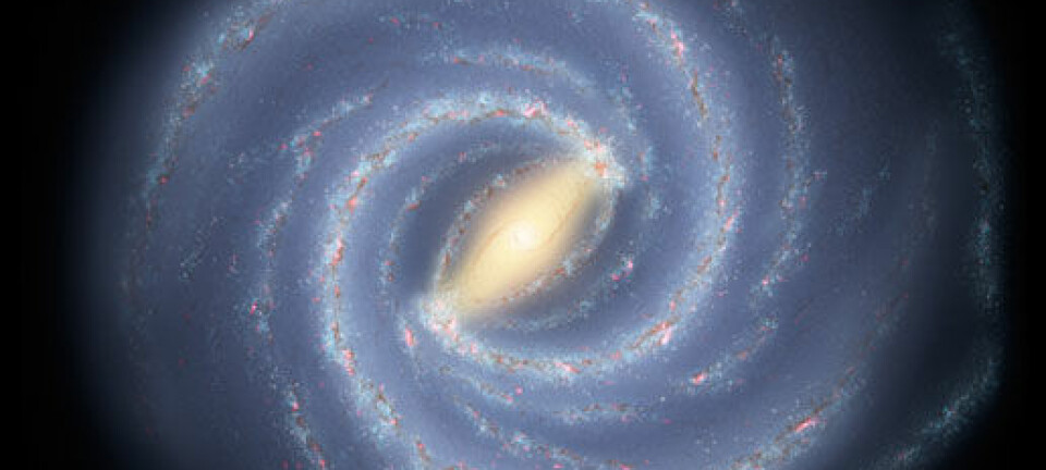 Slik tror forskerne at Melkeveien ser ut, men siden ingen har vært så langt ute for å ta bilde, må vi nøye oss med en illustrasjon. (Illustrasjon: NASA/JPL)