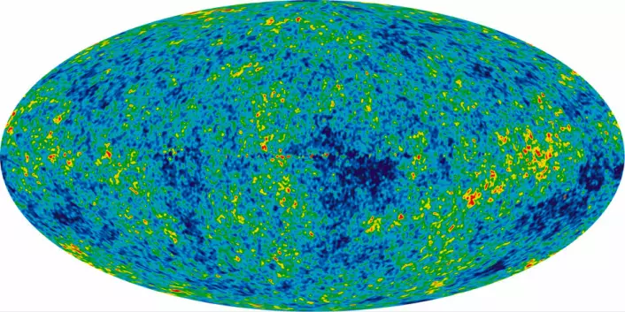 Bildet viser temperaturvariasjoner i kosmisk mikrobølgebakgrunnsstråling. (Foto: NASA / WMAP Science Team)
