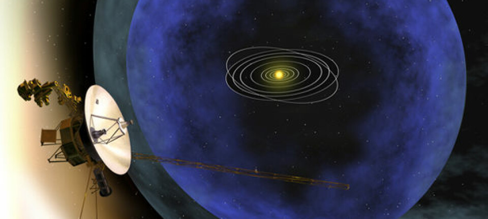 Voyager på vei ut av heliopausen (Illustrasjon: NASA)