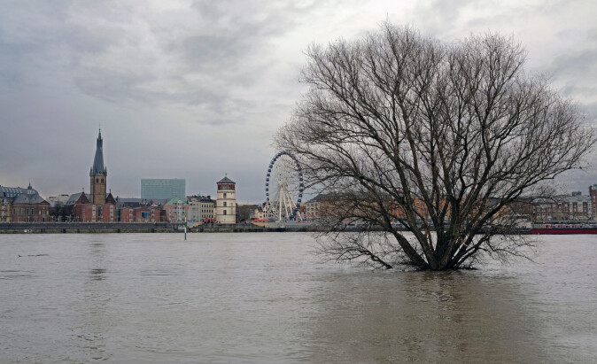Climate change and extreme weather: flooded area in Düsseldorf, Germany. Climate change and extreme weather: flooded area in Düsseldorf, Germany.