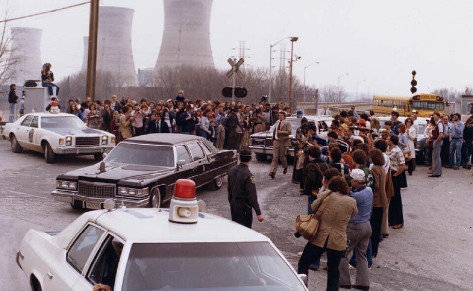 President Carter forlater Three Mile Island etter reaktorulykken i 1979. (Foto: Wikimedia Commons)