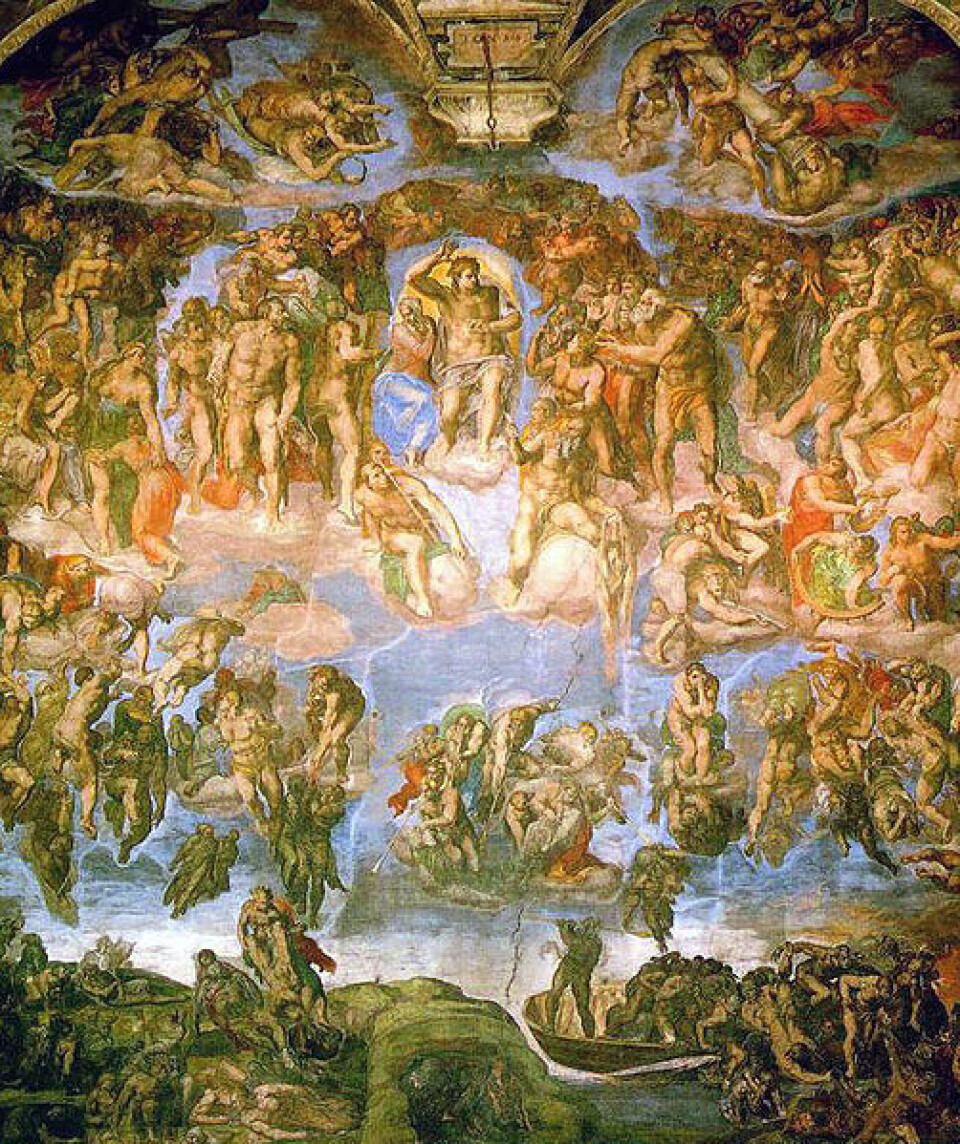 Den kristne dommedag slik den er fremstilt av Michelangelo Det sixtinske kapell i Vatikanet.