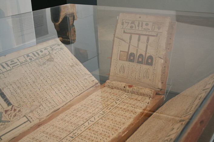 Innsiden av en trekiste med malte hieroglyfer. (Foto: Einsamer Schütze/Wikimedia Commons) Innsiden av en trekiste med malte hieroglyfer. (Foto: Einsamer Schütze/Wikimedia Commons)