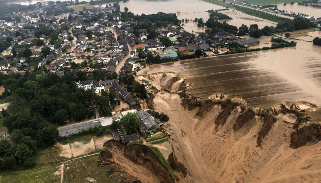 Klimapanelet kan nå med høy sikkerhet si at det er vi mennesker som har forårsaket mer ekstremvær i Europa. Her fra flommen i Tyskland 16. juli 2021. Klimapanelet kan nå med høy sikkerhet si at det er vi mennesker som har forårsaket mer ekstremvær i Europa. Her fra flommen i Tyskland 16. juli 2021.
