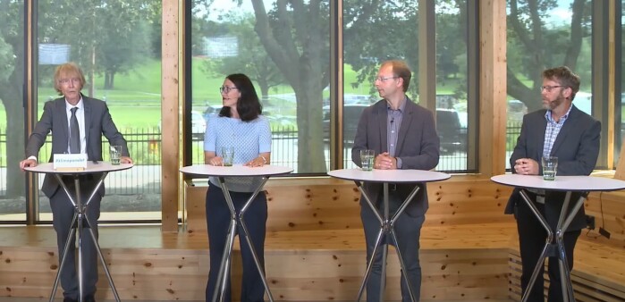 Norske forskere som har vært med på første del av klimapanelets nye hovedrapport presenterer resultatene 9. august 2021. Fra venstre: Jan Sigurd Fuglestvedt (Cicero), Trude Storelvmo (UiO), Bjørn Samset (Cicero) og Asgeir Sorteberg (UiB). Norske forskere som har vært med på første del av klimapanelets nye hovedrapport presenterer resultatene 9. august 2021. Fra venstre: Jan Sigurd Fuglestvedt (Cicero), Trude Storelvmo (UiO), Bjørn Samset (Cicero) og Asgeir Sorteberg (UiB).