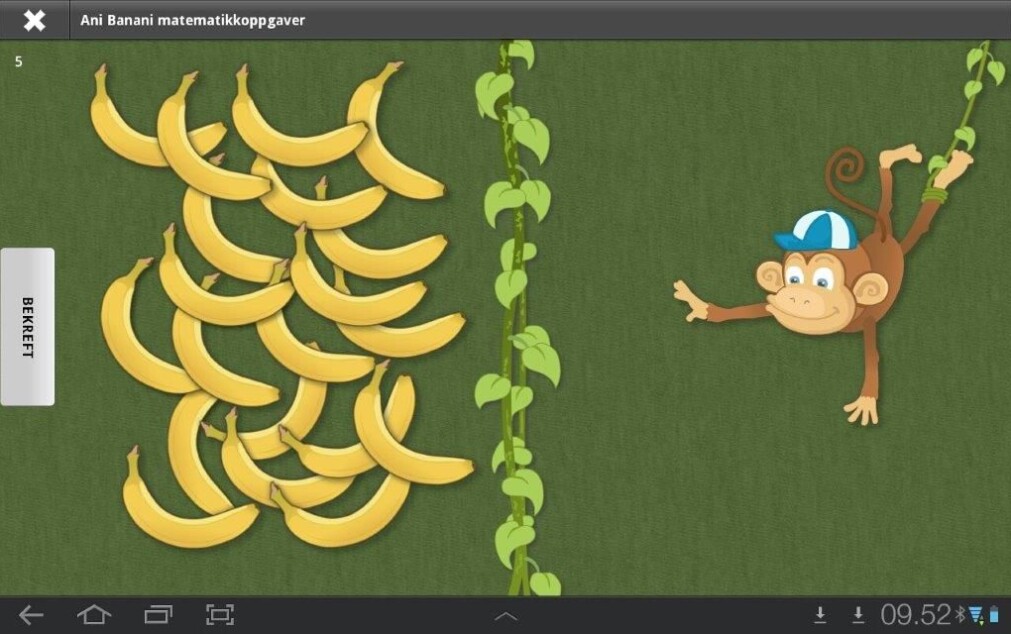 I nettbrett-testen Ani Banani Matte-Test får barna blant annet i oppgave å gi et visst antall bananer. I nettbrett-testen Ani Banani Matte-Test får barna blant annet i oppgave å gi et visst antall bananer.