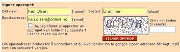 Eksempel på nettsted som krever at man tyder en visuell anti-SPAM-kode for å kunne signere (www.opprop.no). Eksempel på nettsted som krever at man tyder en visuell anti-SPAM-kode for å kunne signere (www.opprop.no).