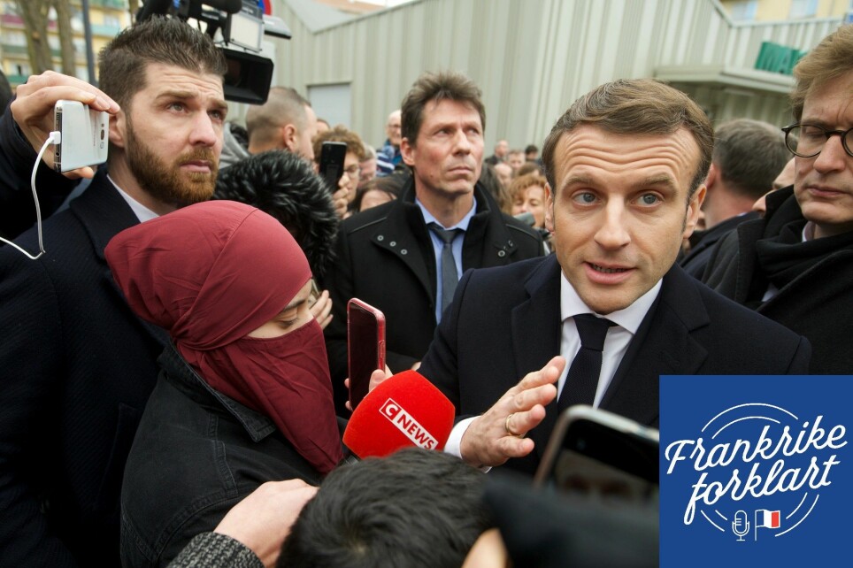 Frankrikes president Emmanuel Macron før et møte med politifolk i Bourtswiller øst i Frankrike. Her lovet Macron å ta et oppgjør med såkalt islamsk separatisme.
