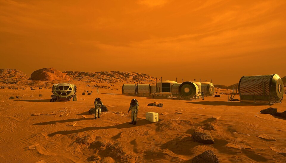 Slik kan det se ut når de første menneskene som lander på Mars. Men klarer de å komme seg dit uten å bli skadet av stråling fra sola og verdensrommet?