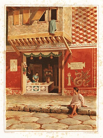 Bruken av takeaway går tilbake til antikken (fra rundt 700 f.Kr. til rundt 500 e.Kr). Her en illustrasjon fra Pompeii. Bruken av takeaway går tilbake til antikken (fra rundt 700 f.Kr. til rundt 500 e.Kr). Her en illustrasjon fra Pompeii.
