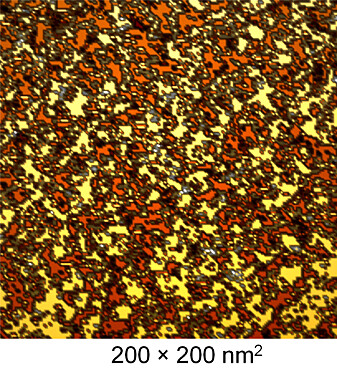 The researchers looked at the interface between the hard and soft domains using an especially powerful microscope called an atomic force microscope. The researchers looked at the interface between the hard and soft domains using an especially powerful microscope called an atomic force microscope.