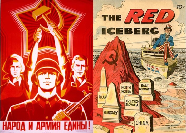 "Den kalde krigs propaganda var ofte preget av amerikansk eksepsjonalisme og sovjetisk nasjonalsjåvinisme." "Den kalde krigs propaganda var ofte preget av amerikansk eksepsjonalisme og sovjetisk nasjonalsjåvinisme."
